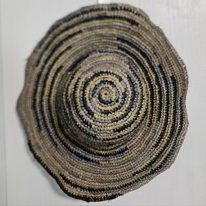 CASLON Straw Sun Hat Wire Brim Blue Tan Tricolor Summer Protection